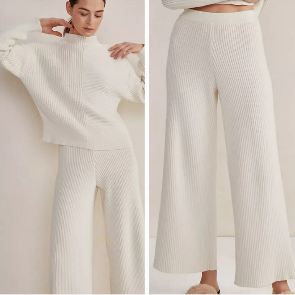 Haven Women's Cream Knit Organic Cotton Wide-Leg Pants